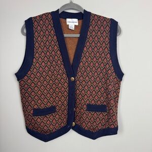 SUBURBANS | VINTAGE Geometric Knit Sweater Vest Navy Blue Women’s Size M